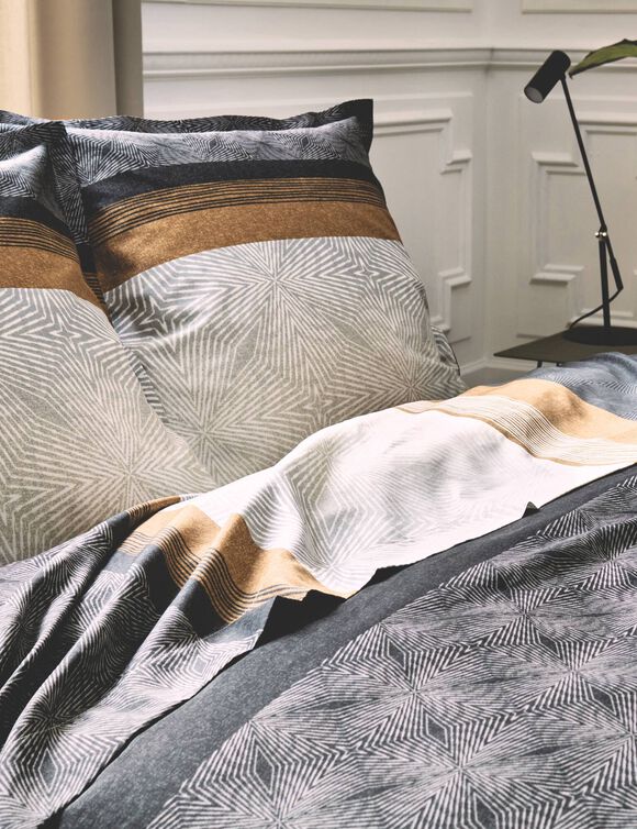 Linge de lit Tiago satin de coton imprim&eacute; (noir)
