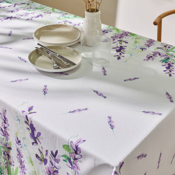 Nappe polycoton anti-taches imprimé lavande (blanc / lavande)