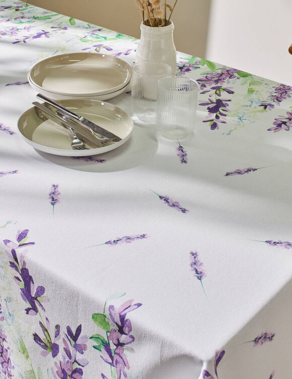 Nappe polycoton anti-taches imprimé lavande (blanc / lavande)