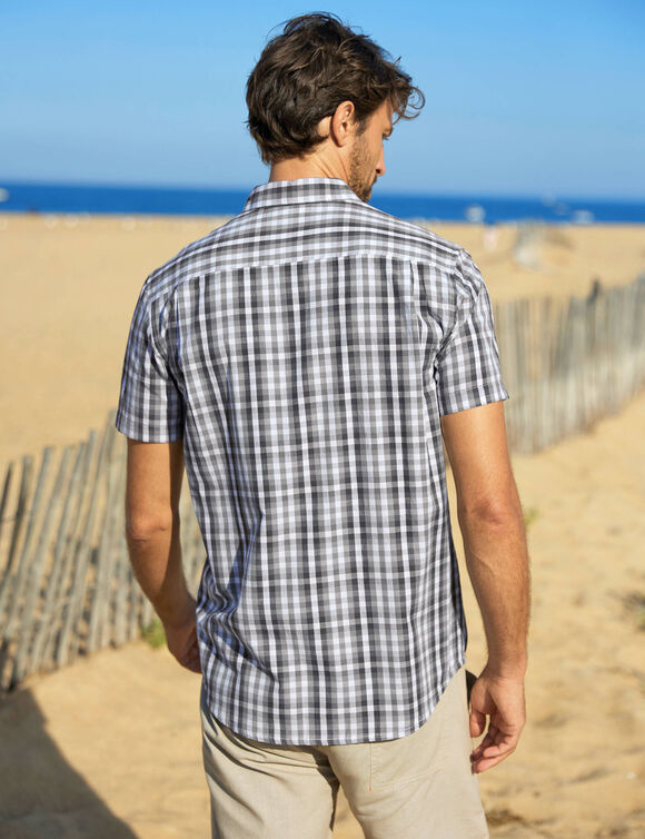  Chemise à carreaux manches courtes polycoton (gris)
