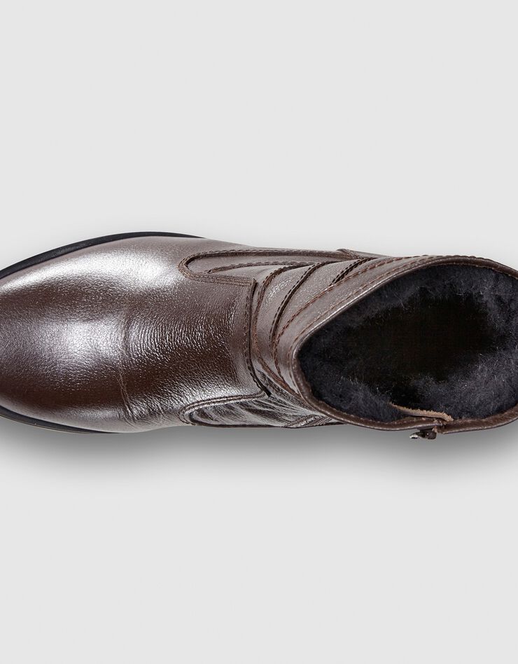 Botillons zippés cuir fourrés laine - jusqu'au 46, marron Botillons zippés cuir fourrés laine - jusqu'au 46, marron, hi-res image number 2