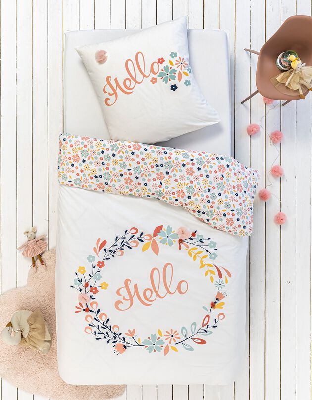 Parure de lit Hello fleurs tulle - coton (rose / blanc)