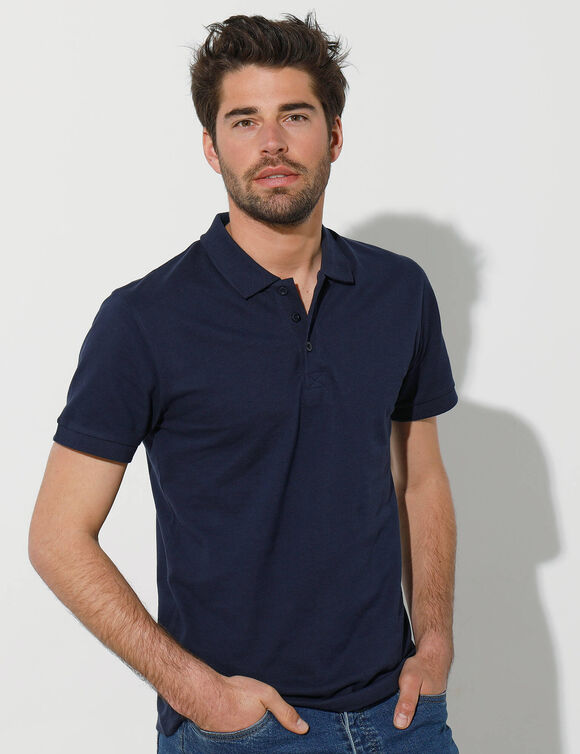 Polo uni maille piquée manches courtes (marine)