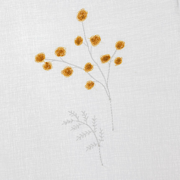 Vitrage droit étamine broderie mimosa - la paire (blanc / jaune)