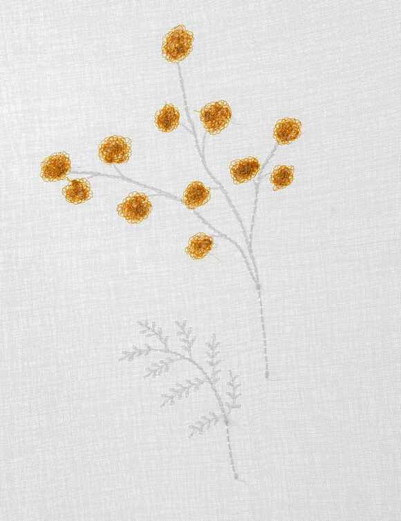 Vitrage droit étamine broderie mimosa - la paire (blanc / jaune)