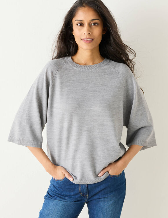 Pull loose manches coudes, toucher doux (gris chiné)