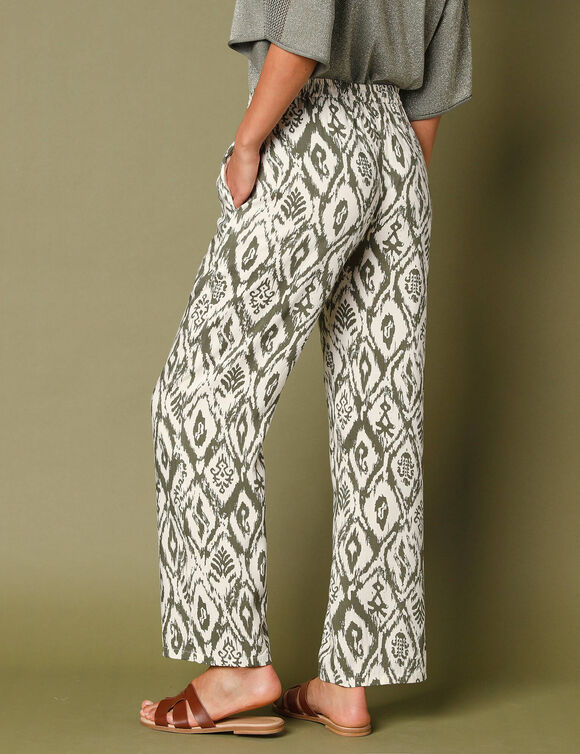 Pantalon fluide imprimé (écru / kaki)