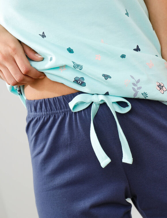 3/4 broek met landelijk bedrukt motief &ndash; jersey van katoen (leiblauw)
