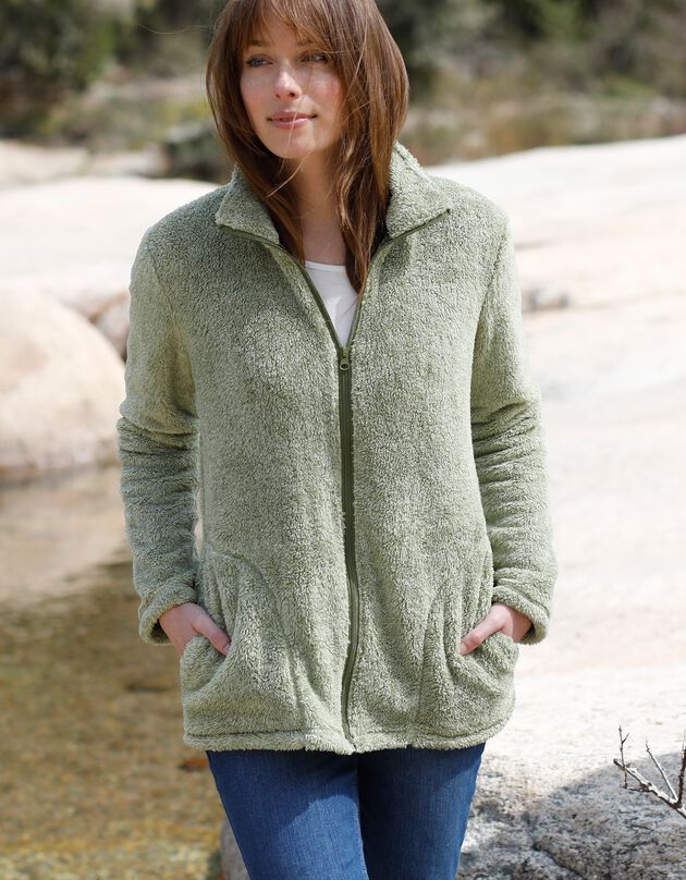 Veste zippée maille peluche (vert chiné) Veste zippée maille peluche (vert chiné)
