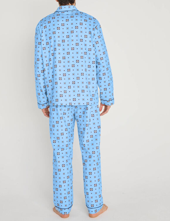 Pyjama boutonn&eacute; imprim&eacute; flanelle (bleu)
