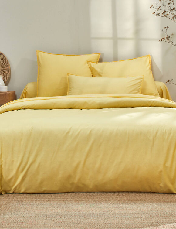 Linge de lit uni coton lavé (jaune)