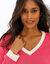 Pull col V bicolore (roze / ecru)