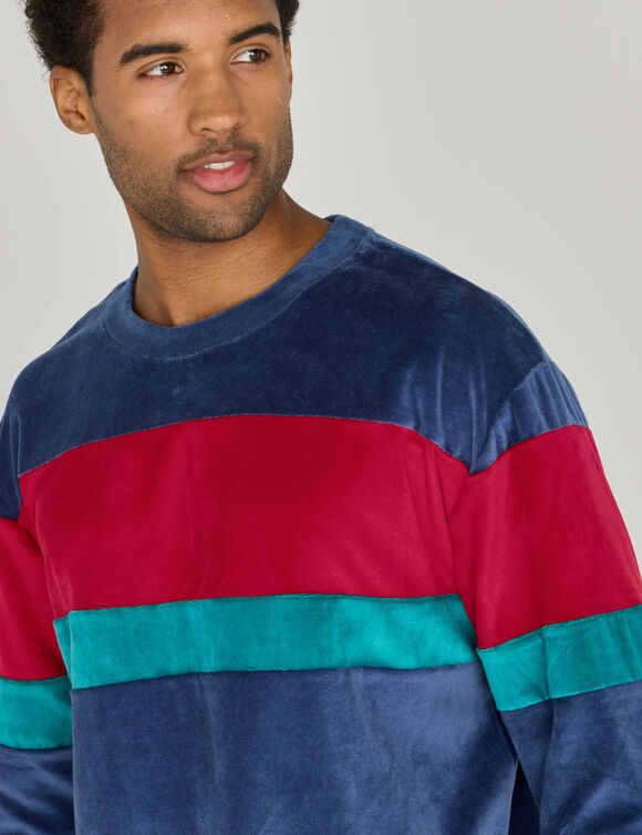 Pyjama tricolore velours manches longues (marine)