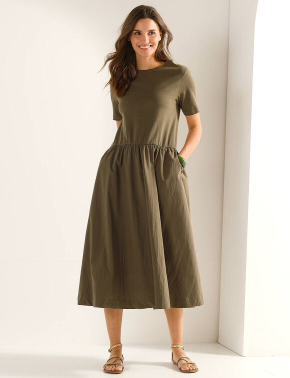 Robe bi-mati&egrave;re, manches courtes (kaki)