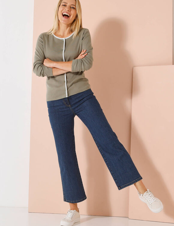 Cardigan boutonné bicolore (kaki / écru)