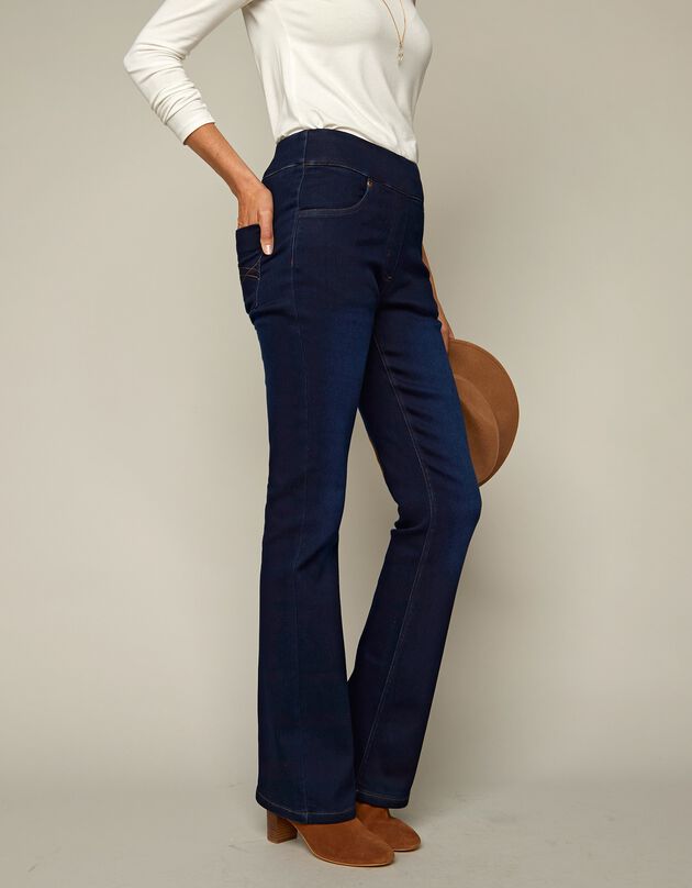 Jean bootcut ultra stretch, maille effet jean, grande stature (dark blue)