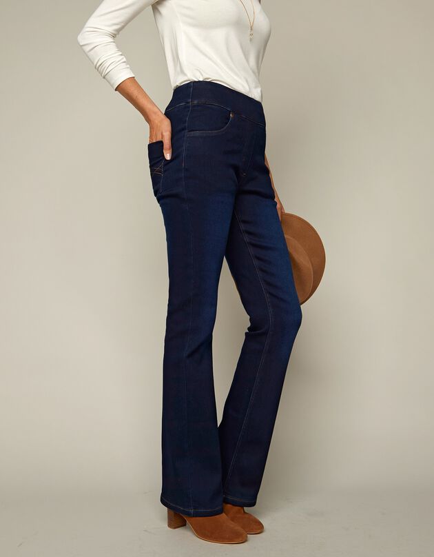Ultrarekbare bootcut jeans, tricot met jeansaspect, grote lengte (dark blue)