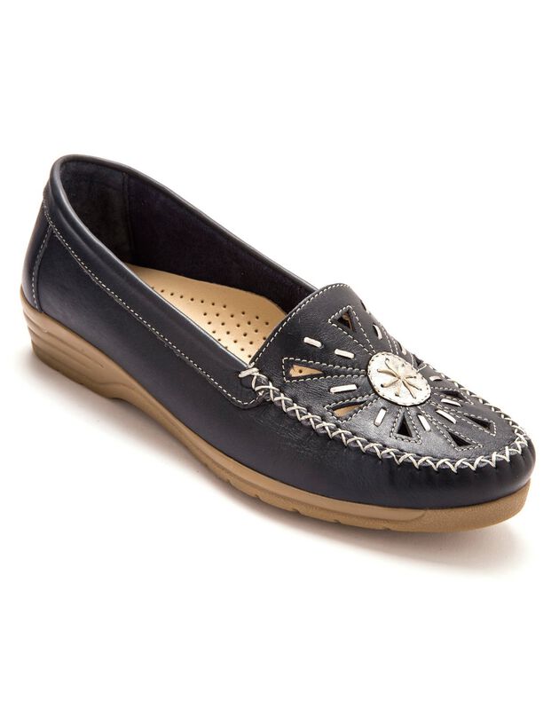 Mocassins "sans gêne" cuir grande largeur - bleu (bleu) Mocassins "sans gêne" cuir grande largeur - bleu (bleu)
