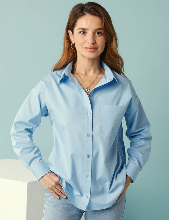 Chemise oversize Spécial Petites, manches longues, popeline (bleu)