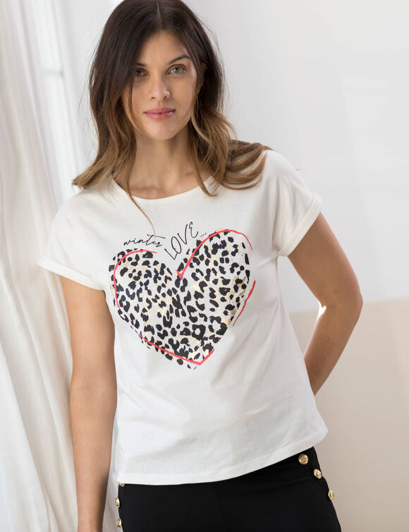 T-shirt manches courtes, imprimé "love" (ecru)