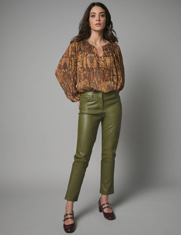 Pantalon fusel&eacute; 7/8&egrave;me aspect enduit (vert)