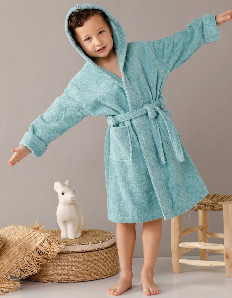 Peignoir enfant éponge bouclette à capuche, vert d'eau Peignoir enfant éponge bouclette à capuche, vert d'eau, hi-res image number 1