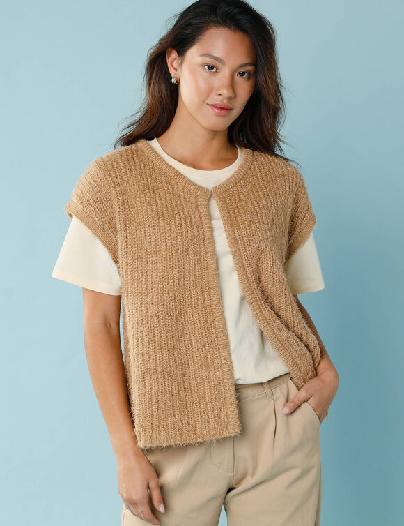 Gilet sans manches maille poilue, Spécial Petites (beige)