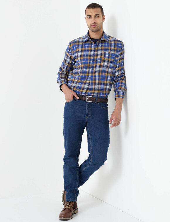 Extralang geruit hemd in flanel (blauw / kerrie)