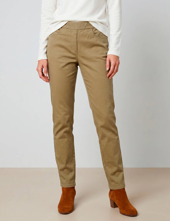 Pantalon droit "ultra confort" taille &eacute;lastiqu&eacute;e (vert kaki)