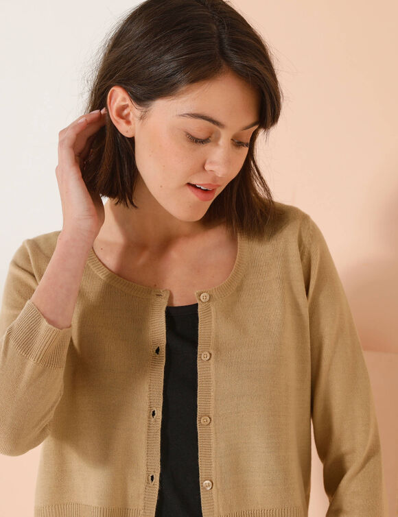 Gilet boléro boutonné, toucher doux (beige)