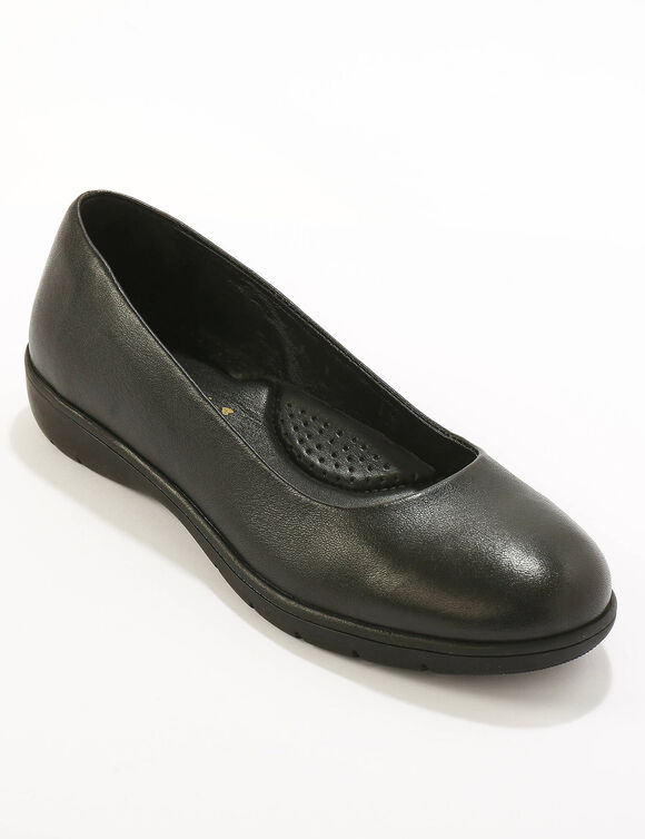 Soepele ballerina's met sleehak van glad leer (zwart)