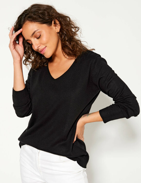 Pull col V, toucher doux (noir)