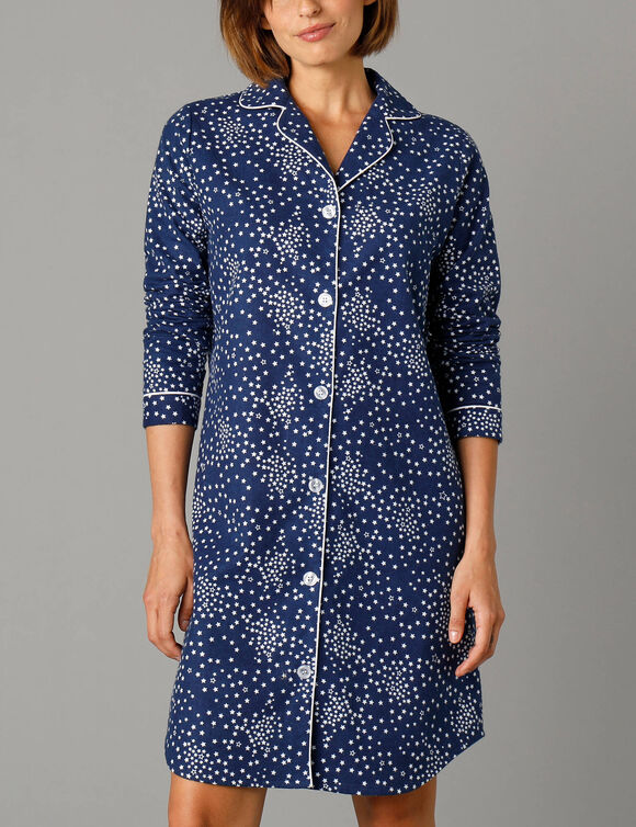 Chemise de nuit en pilou forme liquette imprim&eacute; &eacute;toiles (marine)