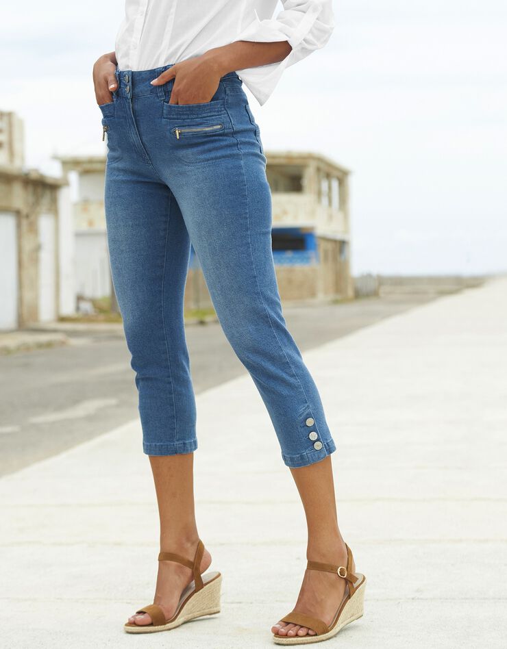 3/4-jeansbroek met knoopjes aan de pijpen, bleached 3/4-jeansbroek met knoopjes aan de pijpen, bleached, hi-res image number 2