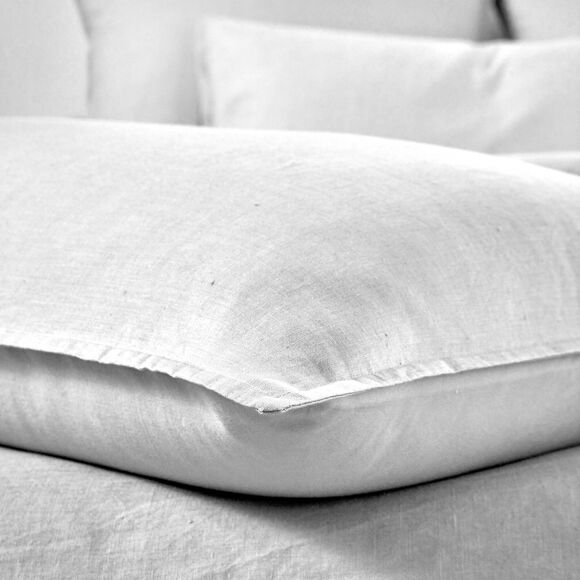 Linge de lit uni biface lin lavé / coton lavé  (blanc)