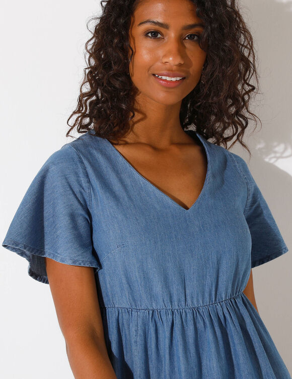 Lange jurk met vlindermouwen, jeans (bleached)