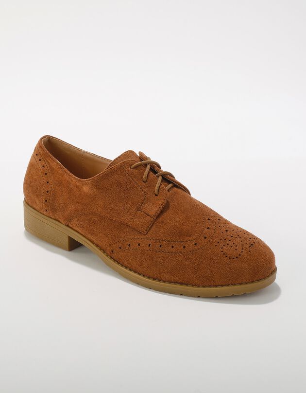 Derby's in suedine met veters, geperforeerde neus (beige)