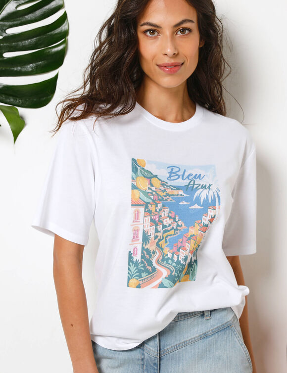 Los T-shirt met kaarte bedrukt, jersey (wit)