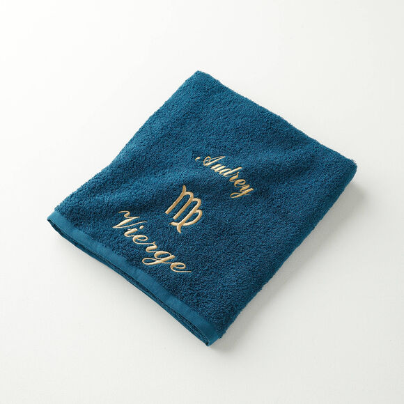 Serviettes de bain brod&eacute;es Vierge personnalisable - 420g/m2 (bleu paon)