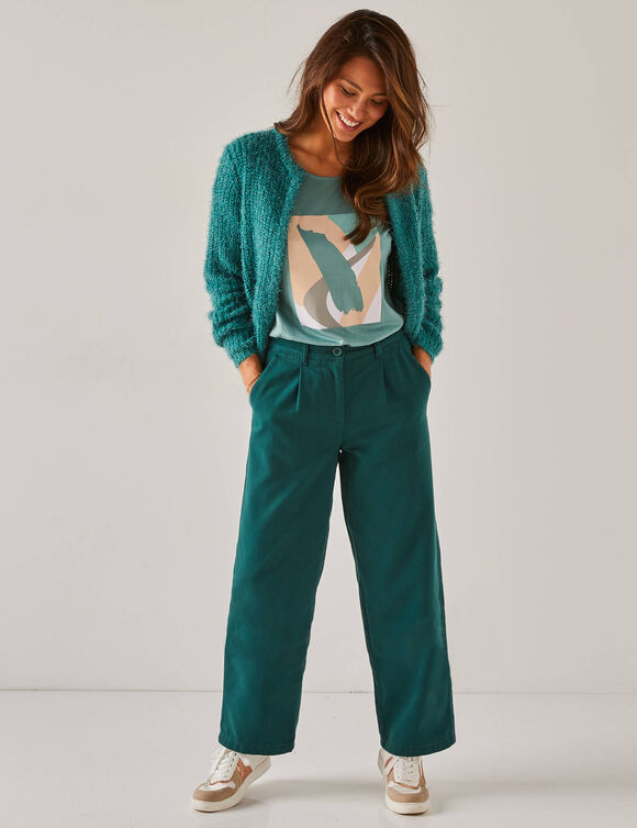 Gilet paletot Spécial Petites, maille poilue (vert grisé)