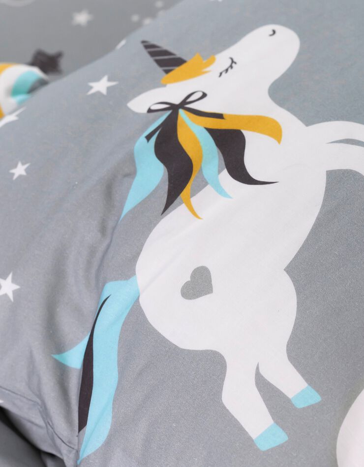 Linge de lit enfant Lilou imprimé licorne 1 personne - coton (gris)