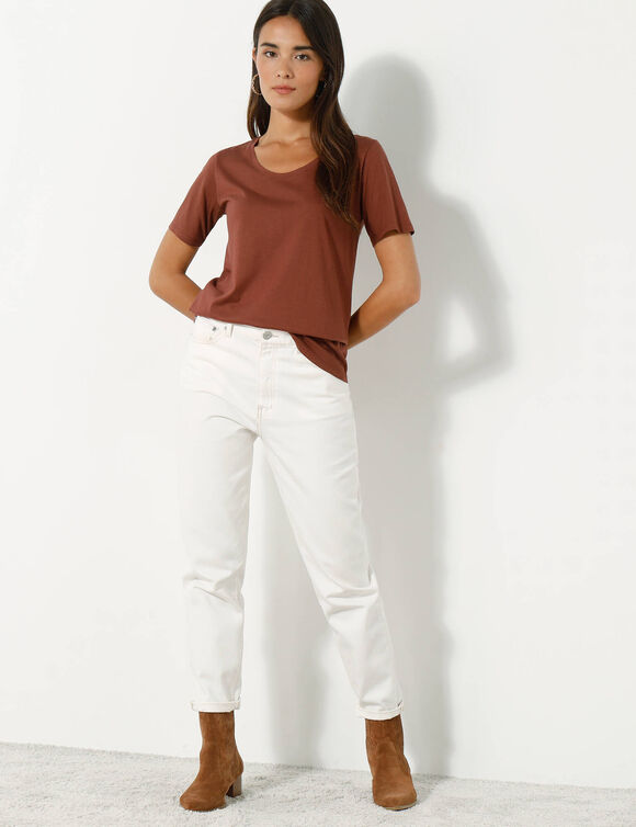 T-shirt met ronde hals en korte mouwen (chocolade)