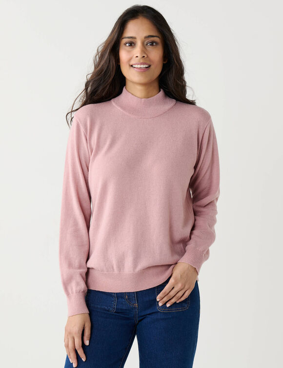 Pull col montant, laine d'agneau (rose poudr&eacute;)