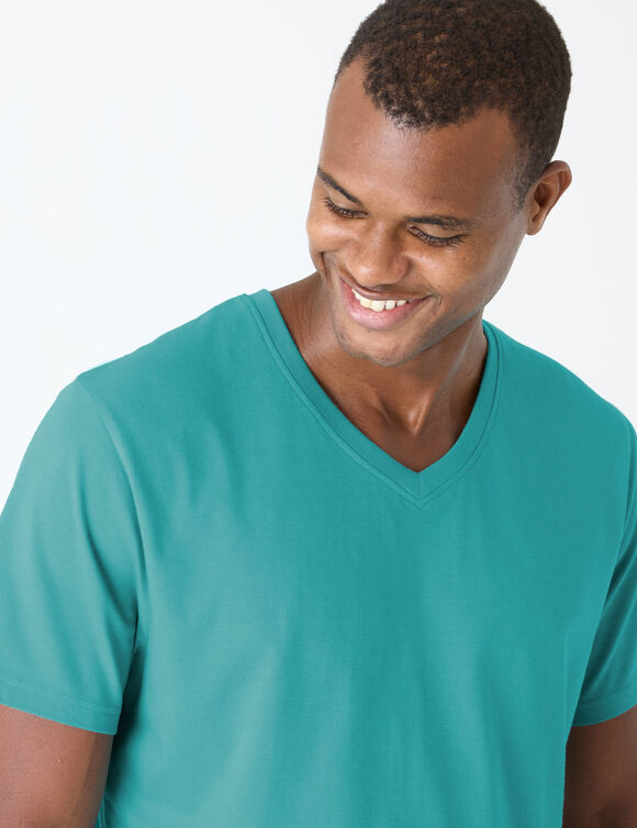 Tee-shirt col V manches courtes (aqua)