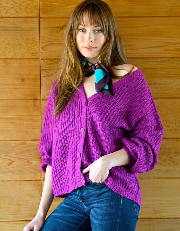 Gilet boutonné volume loose, toucher mohair  (violine)