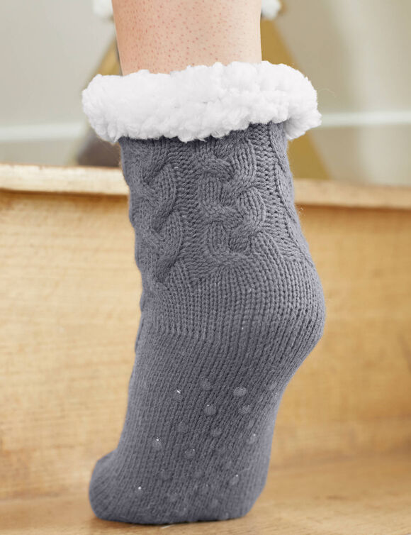 Chaussons-chaussettes torsad&eacute;s antid&eacute;rapants (gris)