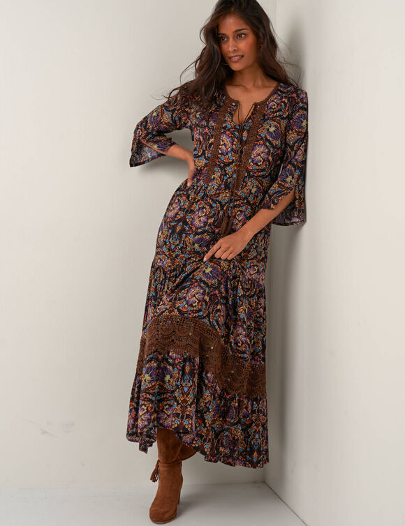Robe longue imprimée (chocolat / taupe)