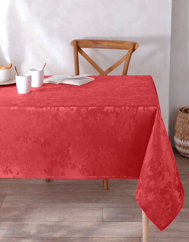 Damast tafellaken met bladerenprint Colombine® (rood)