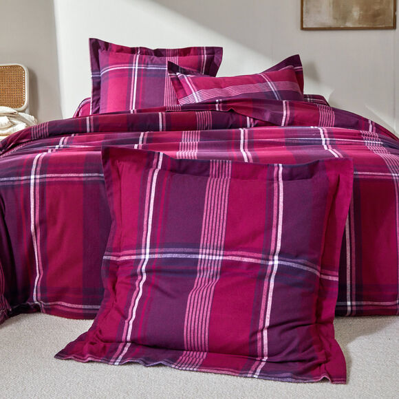 Bedlinnen in flanel Scott, ingeweven motieven (pruim)