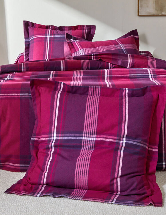 Linge de lit Scott flanelle tiss&eacute; teint (prune)